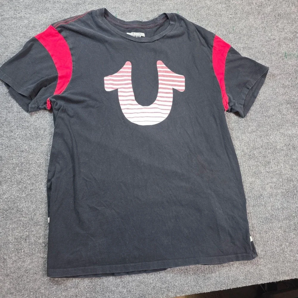True Religion Shirt Mens 2XL Black Horseshoe Logo Graphic Tee T-Shirt Top